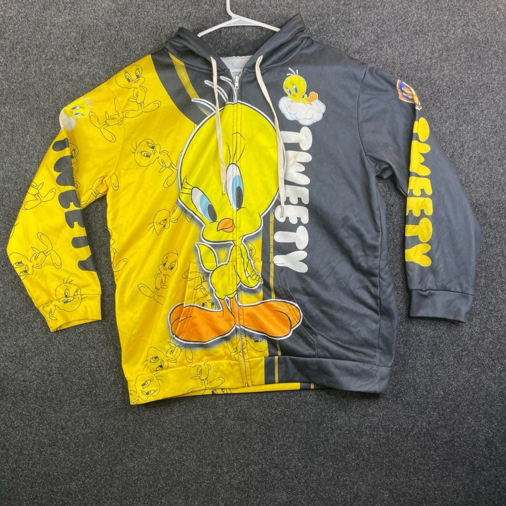 Looney Tunes Tweety Bird Split Color Full Zip Hoodie Men's XL Yellow Black